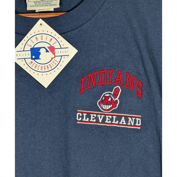 NEW NWT Lee Cleveland Indians Shirt Mens Medium Blue Baseball Wahoo Vintage 90s - Picture 2 of 4